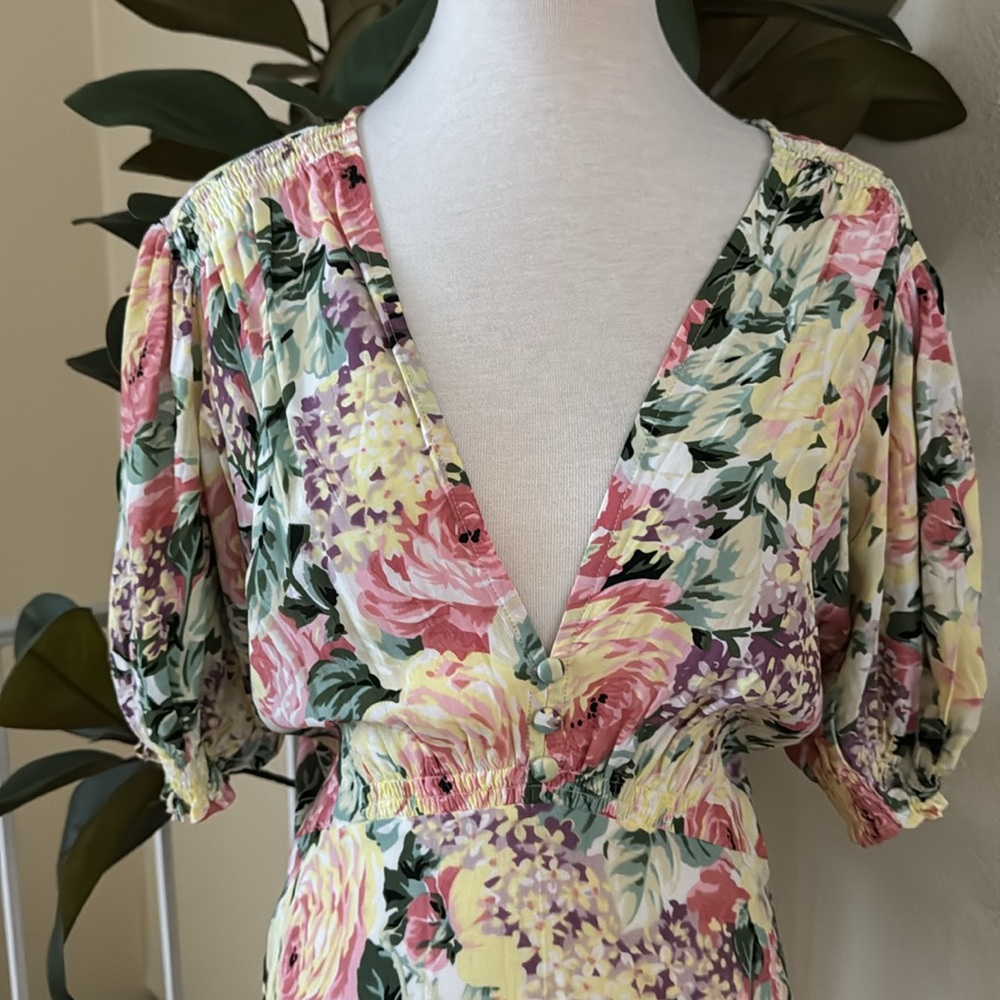 Faithfull The Brand Marie Louise Midi Dress In Vennisa Floral Yellow XL US 10 - Picture 5 of 16